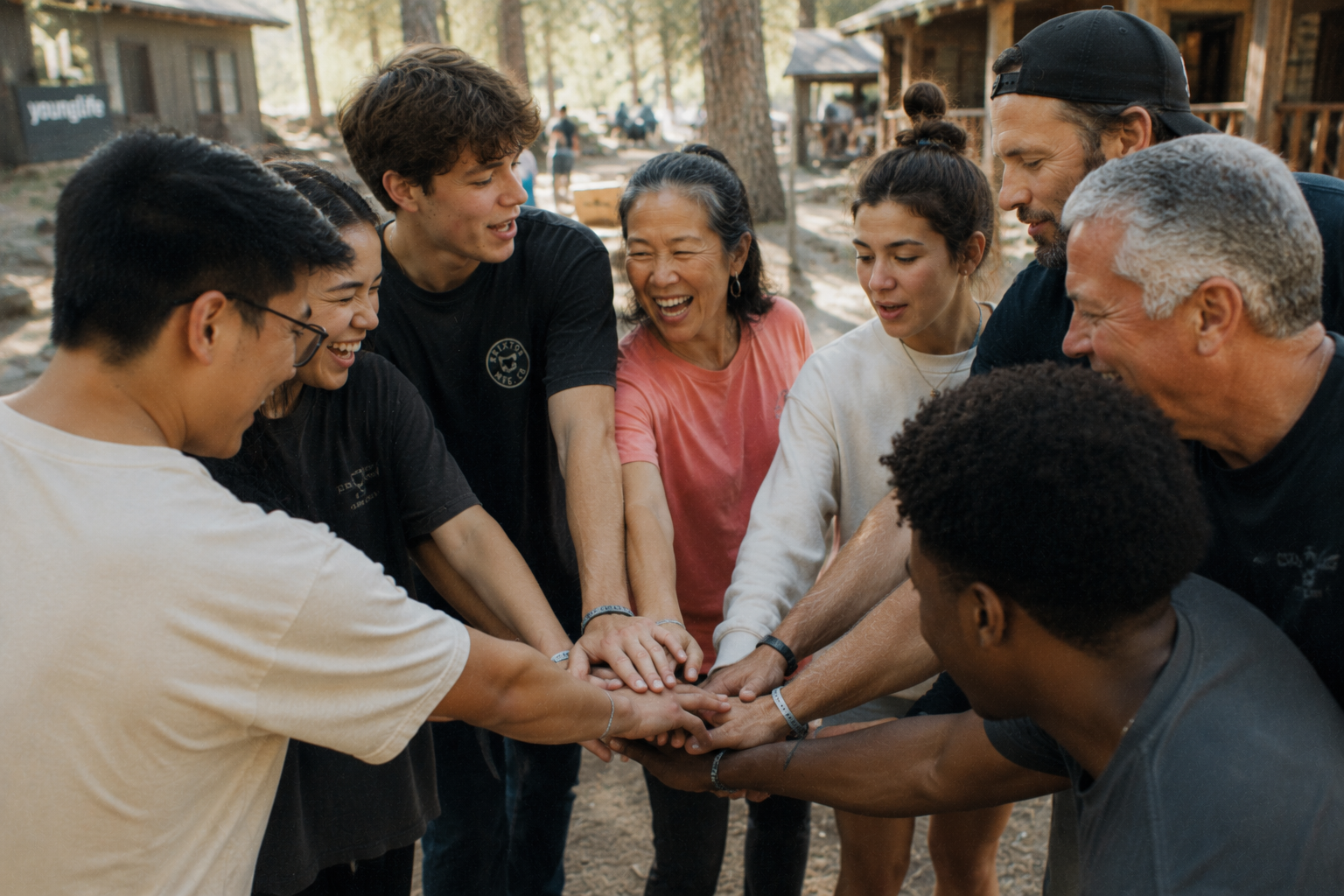 Young Life students laughing together at camp
